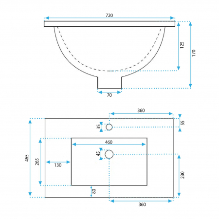 Lavoar dreptunghiular, alb, lucios, ceramică sanitară, 72×46,5 cm, REA [3]