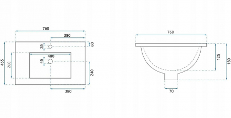 Lavoar dreptunghiular pe blat Rea Dafne alb, ceramică lucioasă, 76 x 46,5 cm [1]