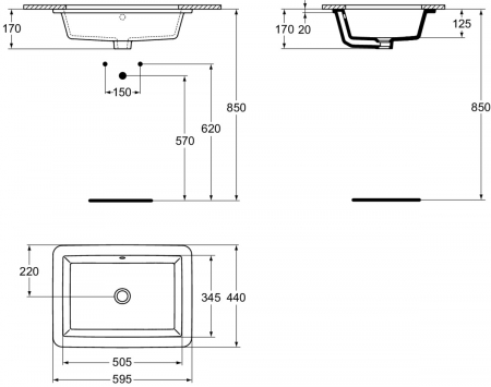 Lavoar incastrat sub blat alb 60 cm, dreptunghiular, Ideal Standard Strada [4]