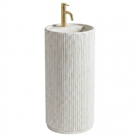 Lavoar freestanding rotund REA Margarita, piatra compozita Artificial Stone, alb imitatie piatra, 39 x 39 cm [0]
