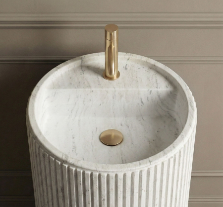 Lavoar freestanding rotund REA Margarita, piatra compozita Artificial Stone, alb imitatie piatra, 39 x 39 cm [3]
