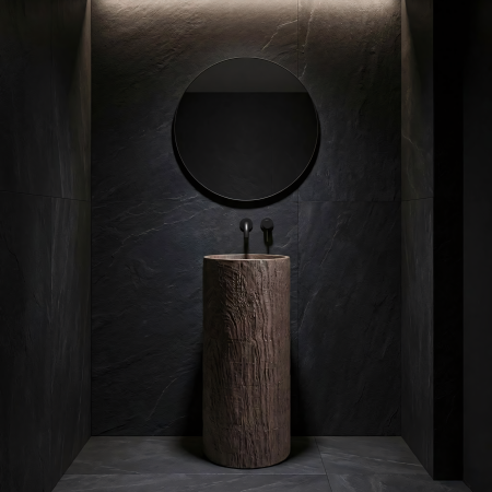 Lavoar freestanding rotund REA Rossana, din piatra compozita Artificial Stone, maro mat, 39.5 x 39,5 cm [4]