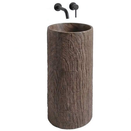 Lavoar freestanding rotund REA Rossana, din piatra compozita Artificial Stone, maro mat, 39.5 x 39,5 cm [1]