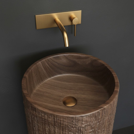 Lavoar freestanding rotund REA Rossana, din piatra compozita Artificial Stone, maro mat, 39.5 x 39,5 cm [5]