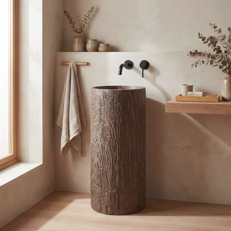 Chiuvete baie - Lavoar freestanding rotund REA Rossana, din piatra compozita Artificial Stone, maro mat, 39.5 x 39,5 cm