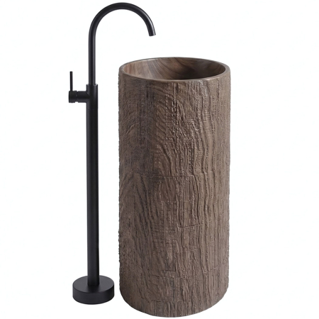 Lavoar freestanding rotund REA Rossana, din piatra compozita Artificial Stone, maro mat, 39.5 x 39,5 cm [6]