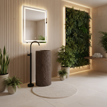 Lavoar freestanding rotund REA Rossana, din piatra compozita Artificial Stone, maro mat, 39.5 x 39,5 cm [3]