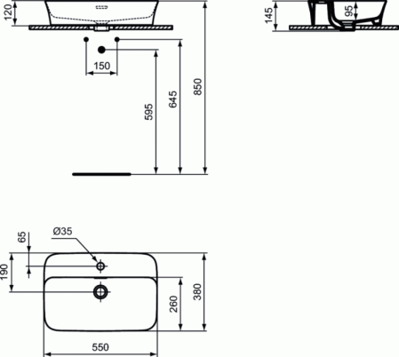 Lavoar dreptunghiular, montaj pe blat, alb, 55x38 cm, Ideal Standard Ipalyss [2]