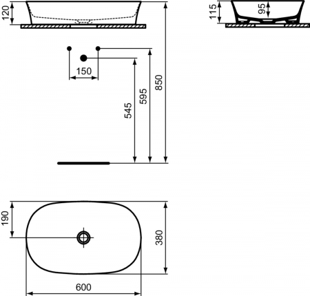 Lavoar pe blat maro lucios 60 cm, oval, fara preaplin, Ideal Standard Ipalyss [7]