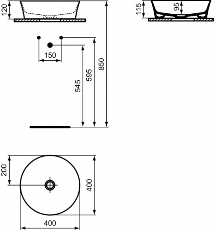 Lavoar pe blat negru mat 40 cm, rotund, fara preaplin, Ideal Standard Ipalyss [6]