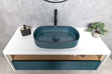 Lavoar pe blat, 55x36 cm, fara preaplin, verde petrol SAPHO Infinity [1]