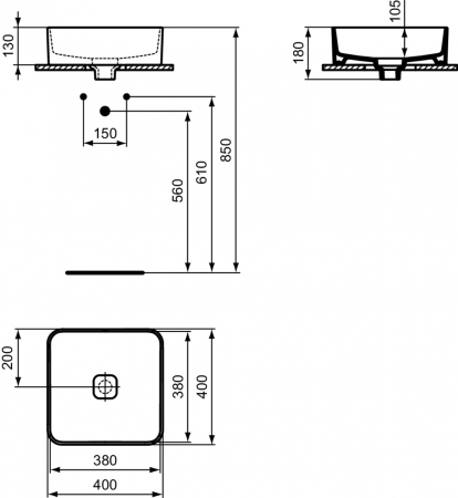 Lavoar pe blat alb 40 cm, patrat, Ideal Standard Strada II [5]