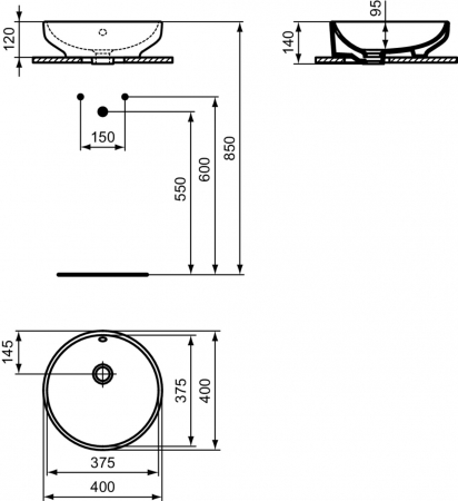 Lavoar pe blat alb 40 cm, rotund, cu preaplin, Ideal Standard i.Life B [3]