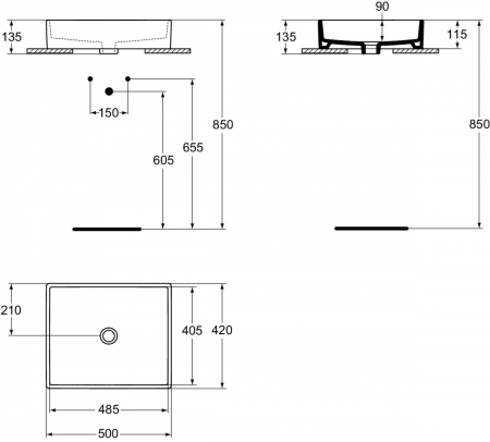 Lavoar pe blat alb 50 cm, dreptunghiular, Ideal Standard Strada [4]