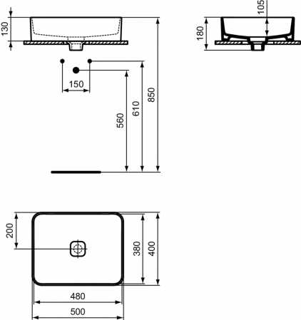 Lavoar pe blat alb 50 cm, dreptunghiular, Ideal Standard Strada II [5]