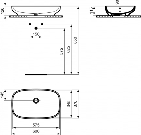Lavoar pe blat alb 60 cm, dreptunghiular, cu preaplin, Ideal Standard i.Life B [4]