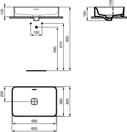 Lavoar pe blat alb 60 cm, dreptunghiular, Ideal Standard Strada II [5]