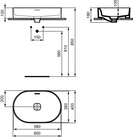 Lavoar pe blat alb 60 cm, oval, cu preaplin, Ideal Standard Strada II [5]