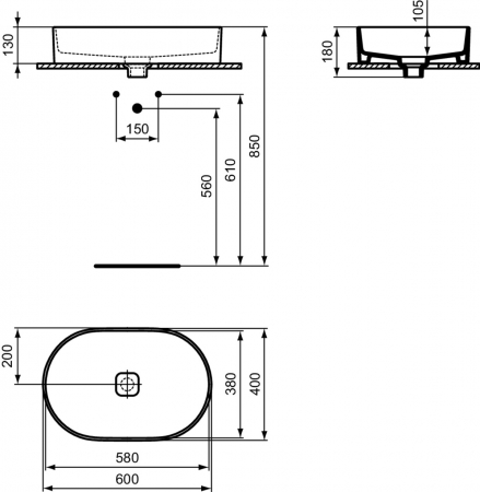 Lavoar pe blat alb 60 cm, oval, Ideal Standard Strada II [5]