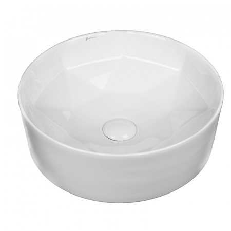 Baie - Lavoar pe blat alb lucios 40 cm, rotund, Fluminia Crystal