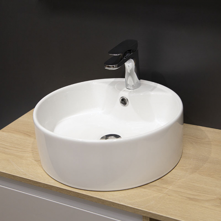 Lavoar pe blat alb lucios 40 cm, rotund, orificiu baterie, Fluminia Ibiza Grande New [5]