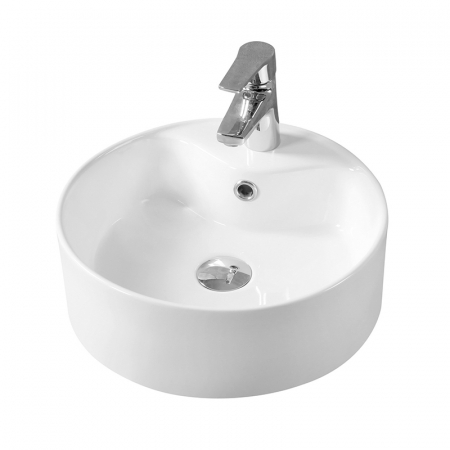 Baie - Lavoar pe blat alb lucios 40 cm, rotund, orificiu baterie, Fluminia Ibiza Grande New