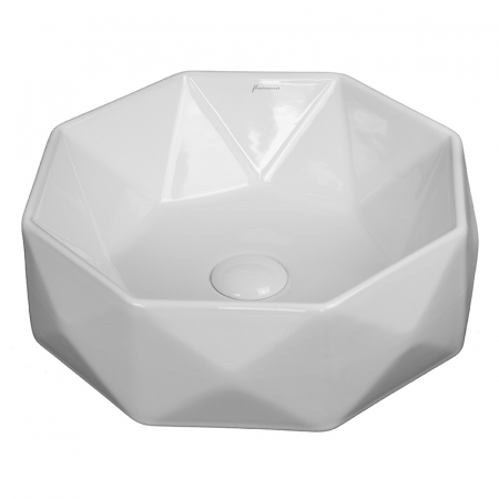 Baie - Lavoar pe blat alb lucios 42 cm, hexagonal, Fluminia Briliant