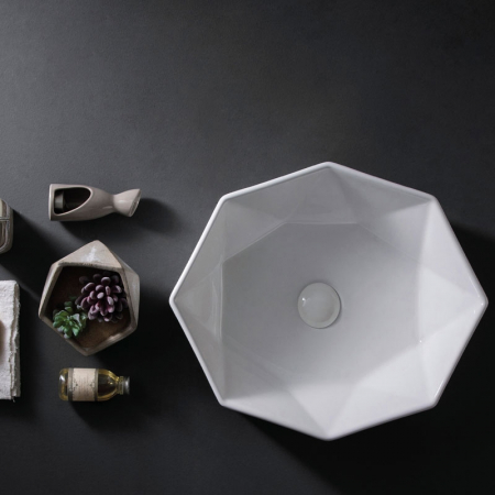 Lavoar pe blat alb lucios 42 cm, hexagonal, Fluminia Briliant [2]