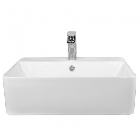 Lavoar pe blat alb lucios 46 cm, dreptunghiular, cu orificiu baterie, Fluminia Mercur [2]