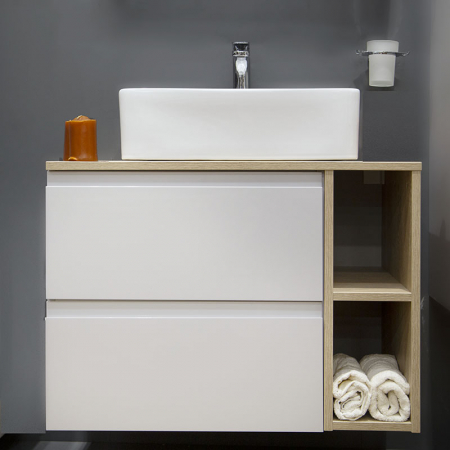Lavoar pe blat alb lucios 46 cm, dreptunghiular, cu orificiu baterie, Fluminia Mercur [5]