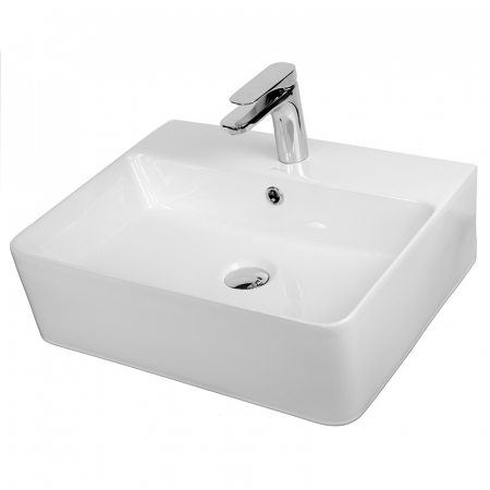 Baie - Lavoar pe blat alb lucios 46 cm, dreptunghiular, cu orificiu baterie, Fluminia Mercur