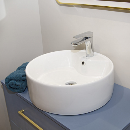 Lavoar pe blat alb lucios 47 cm, rotund, orificiu baterie, Fluminia Ibiza Grande New [4]