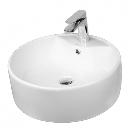 Baie - Lavoar pe blat alb lucios 47 cm, rotund, orificiu baterie, Fluminia Ibiza Grande New