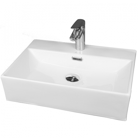 Baie - Lavoar pe blat alb lucios 50 cm, dreptunghiular, cu orificiu baterie, Fluminia Pluto