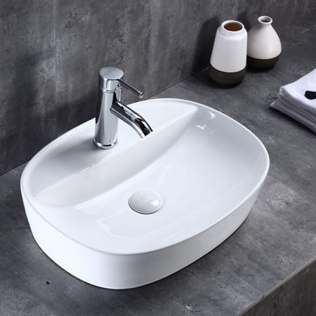 Lavoar pe blat alb lucios 50 cm, oval, Fluminia Cassandra [3]