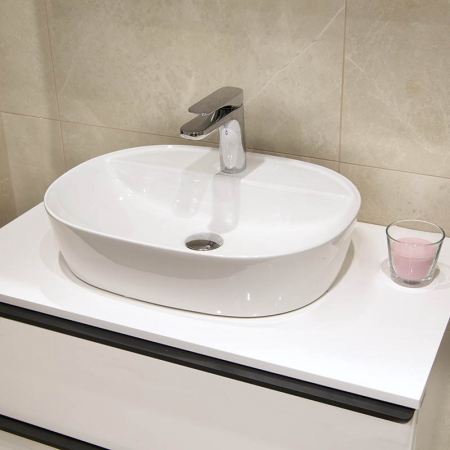 Lavoar pe blat alb lucios 50 cm, oval, Fluminia Cassandra [5]
