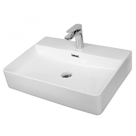 Baie - Lavoar pe blat alb lucios 52 cm, dreptunghiular, cu orificiu baterie, Fluminia Mercur