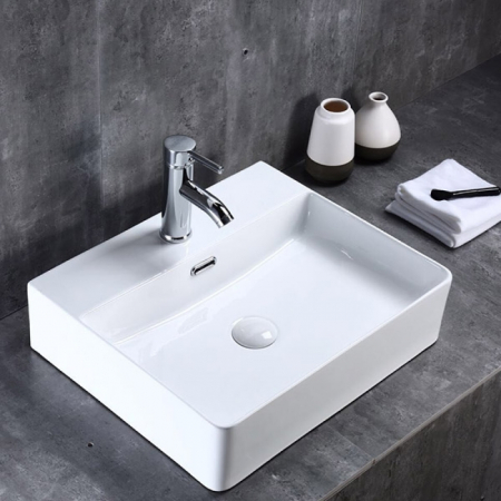 Lavoar pe blat alb lucios 52 cm, dreptunghiular, cu orificiu baterie, Fluminia Mercur [3]
