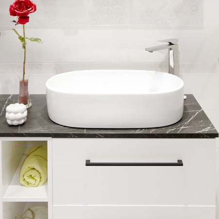 Lavoar pe blat alb lucios 56 cm, oval, Fluminia Tisa [6]
