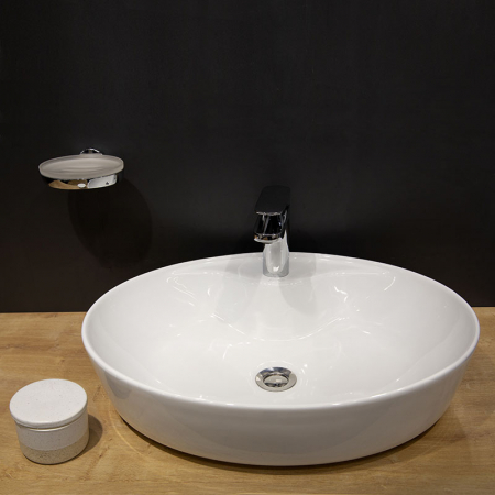 Lavoar pe blat alb lucios 57 cm, oval, orificiu baterie, Fluminia Tamisa [5]