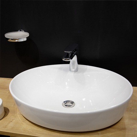 Lavoar pe blat alb lucios 57 cm, oval, orificiu baterie, Fluminia Tamisa [4]