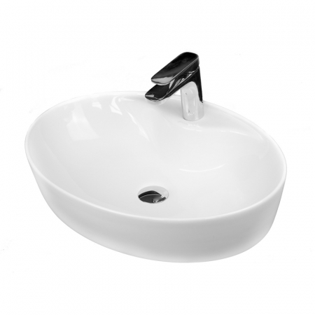 Baie - Lavoar pe blat alb lucios 57 cm, oval, orificiu baterie, Fluminia Tamisa