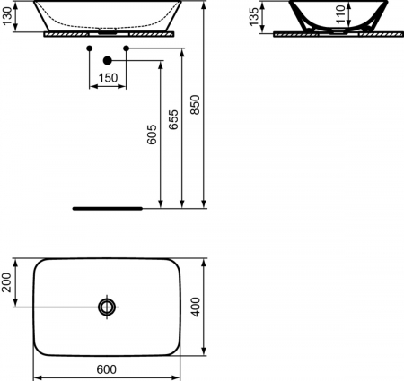 Lavoar pe blat alb lucios 60 cm, dreptunghiular, fara preaplin, Ideal Standard Connect Air [6]