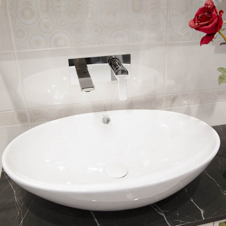 Lavoar pe blat alb lucios 64 cm, oval, cu preaplin, Fluminia Nil [5]