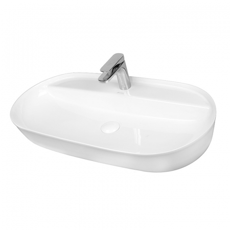 Baie - Lavoar pe blat alb lucios 80 cm, oval, Fluminia Cassandra