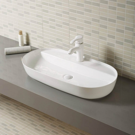 Lavoar pe blat alb lucios 80 cm, oval, Fluminia Cassandra [3]