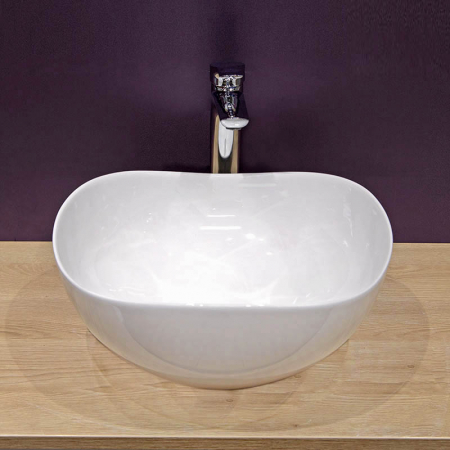 Lavoar pe blat alb lucios, asimetric, 38,5 cm, Fluminia Aloe [3]