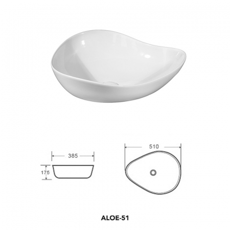 Lavoar pe blat alb lucios, asimetric, 51 cm, Fluminia Aloe [6]