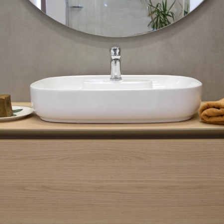 Lavoar pe blat alb lucios, dreptunghiular, 60 cm, Fluminia Pallas-V, ventil cu capac ceramic inclus [4]