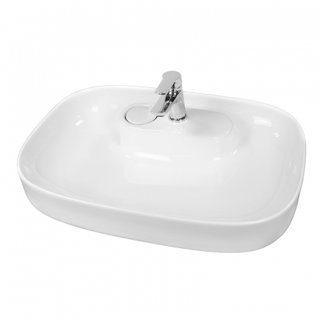 Baie - Lavoar pe blat alb lucios, dreptunghiular, 60 cm, Fluminia Pallas-V, ventil cu capac ceramic inclus